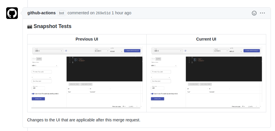 Screenshot diffing comments on GitHub