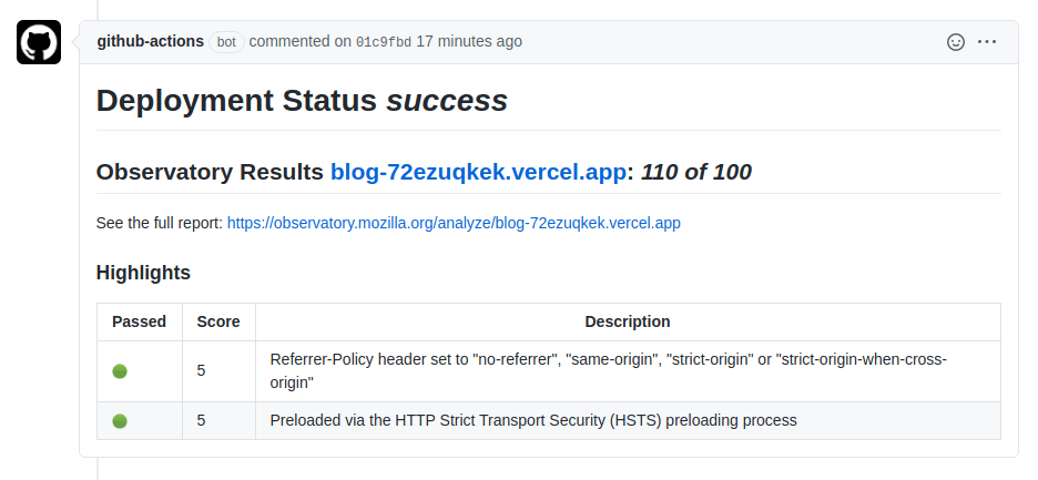 example of github action after adding secure headers